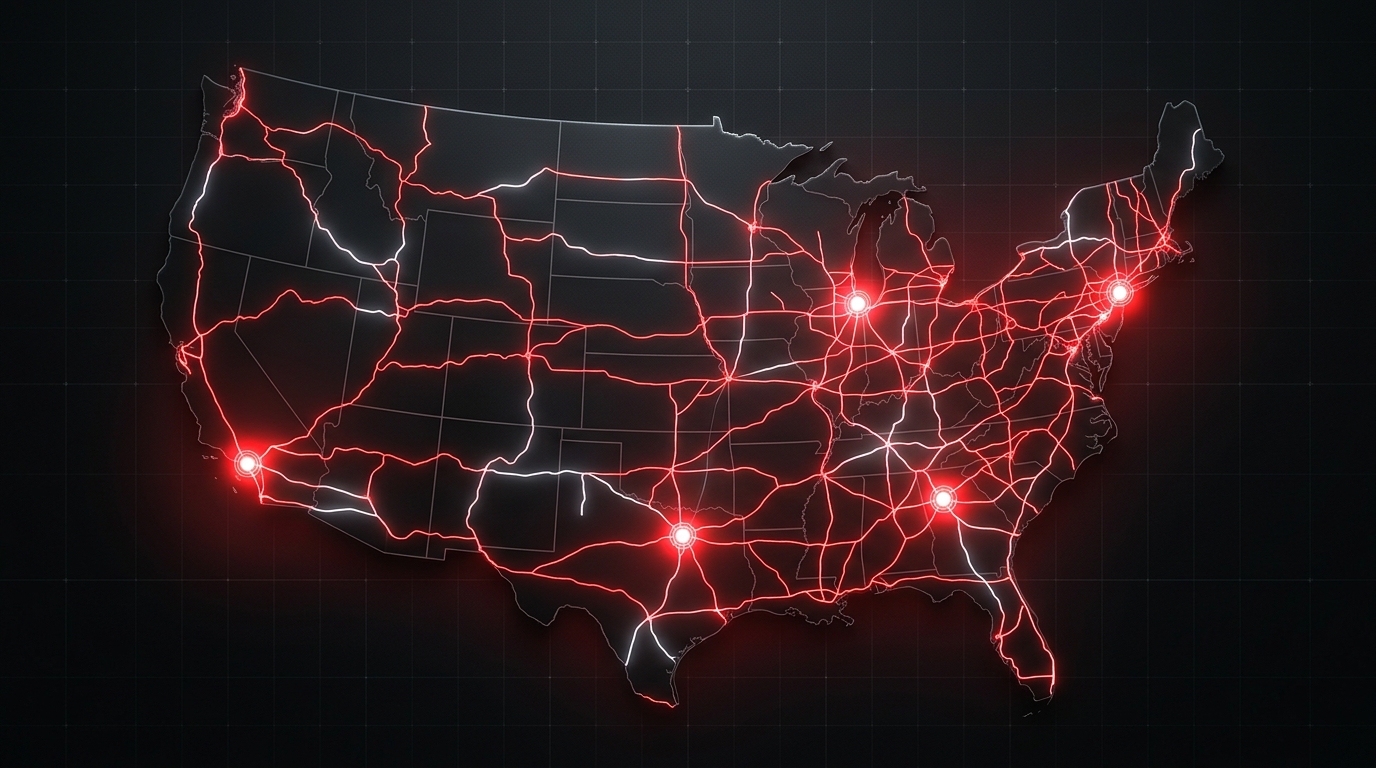 Stylized freight network map of the United States